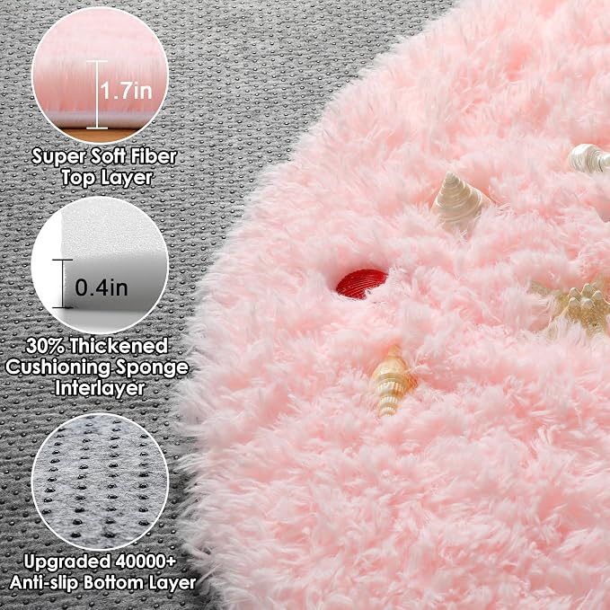 ONASAR Light Pink Round Area Rugs 4ft - Image 2