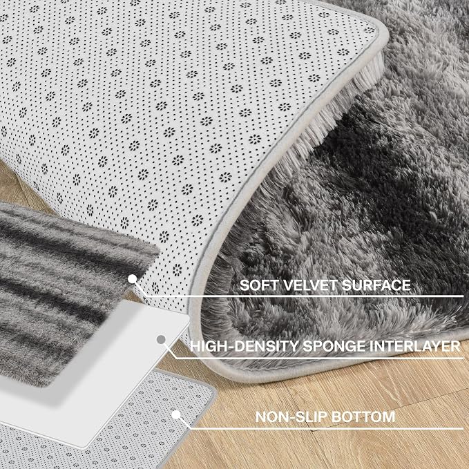 Meralax Grey Rugs for Living Room Bedroom, 4x6 Soft Fluffy Shaggy Gray Bedside - Image 5
