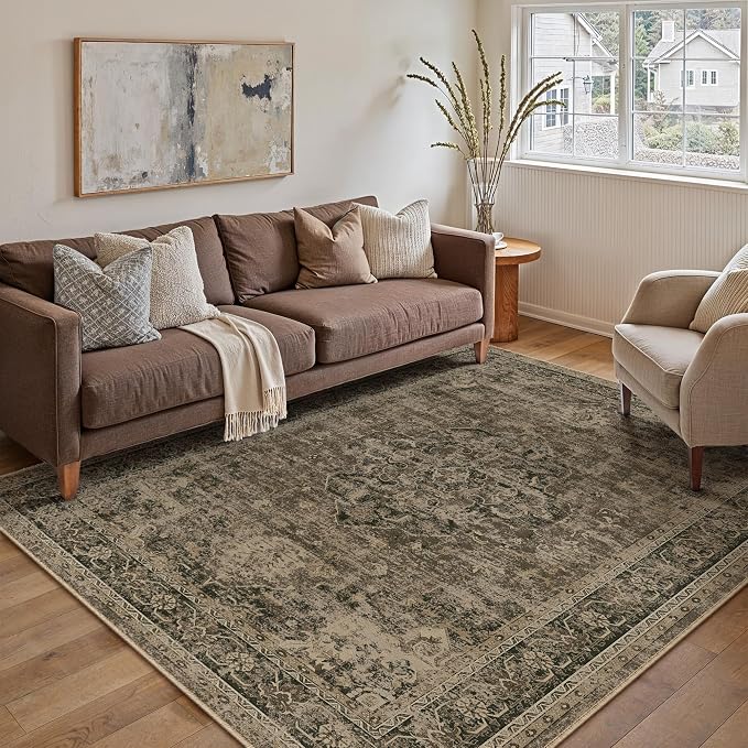 PureCozy Entryway Area Rug 3x5 Washable Brown Vintage Distressed Carpet - Image 6