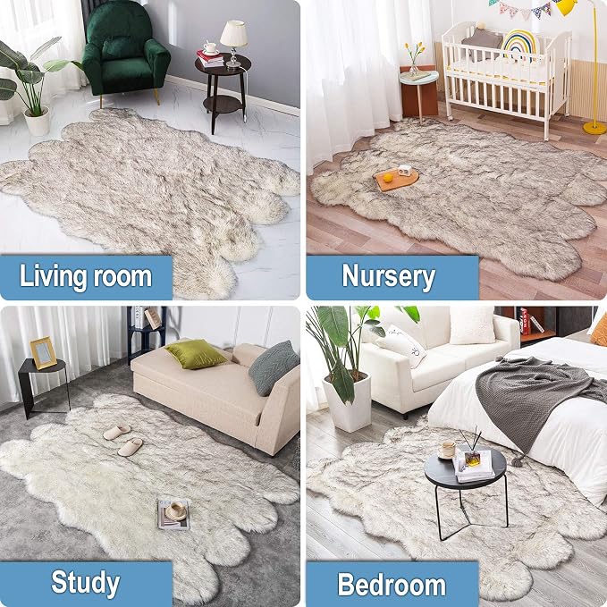 Carvapet Faux Sheepskin Area Rug 5x7 Feet, Plush Shag Carpet - Image 6