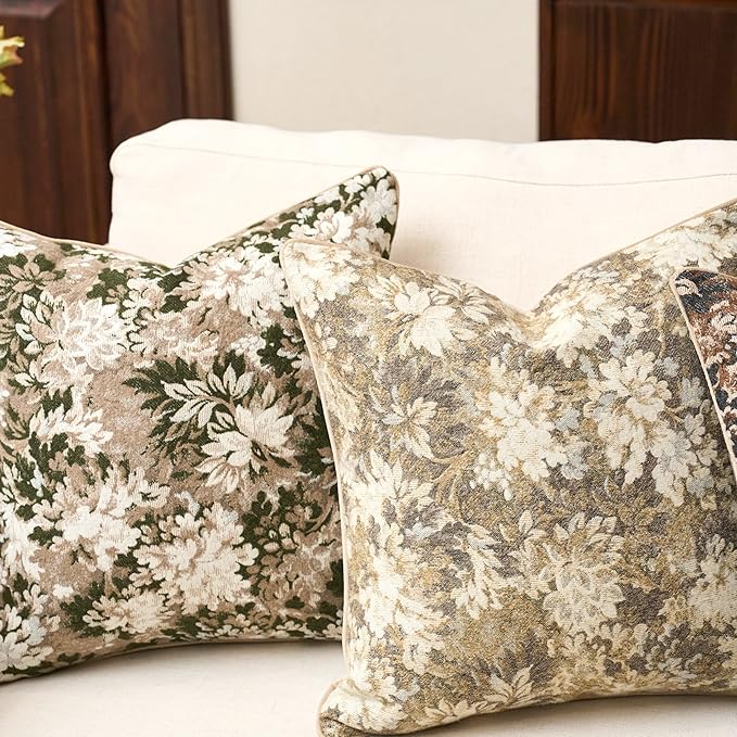Yangest Neutral Floral Pillow Cover 18 x18 Inches, Vintage Chenille Square - Image 4