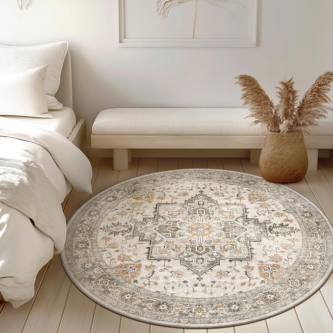 GENIMO 4FT Round Area Rugs for Living Room, Circle Rugs Machine Washable Low - Image 2