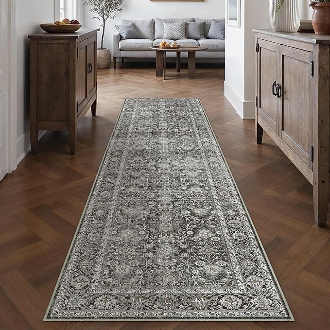 PureCozy Black Runner Rug 2x8 Vintage Area Carpet Hallway Long Indoor Kitchen - Image 3