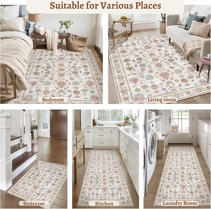 Tangsoo 2x3 Small Throw Rugs for Entryway Washable Entry Rug Non Slip, Vintage - Image 8