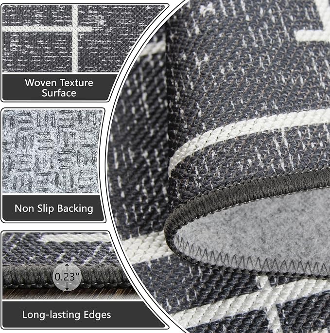 Non Slip Hallway Runner Rug 2x8, Modern Distressed Stripe, Washable Long Rug - Image 4