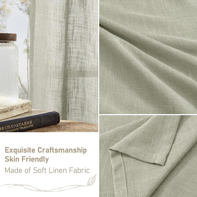LAMIT Sage Grey Linen Boho Curtains 84 inch Length 2 Panels, Light Filtering - Image 6