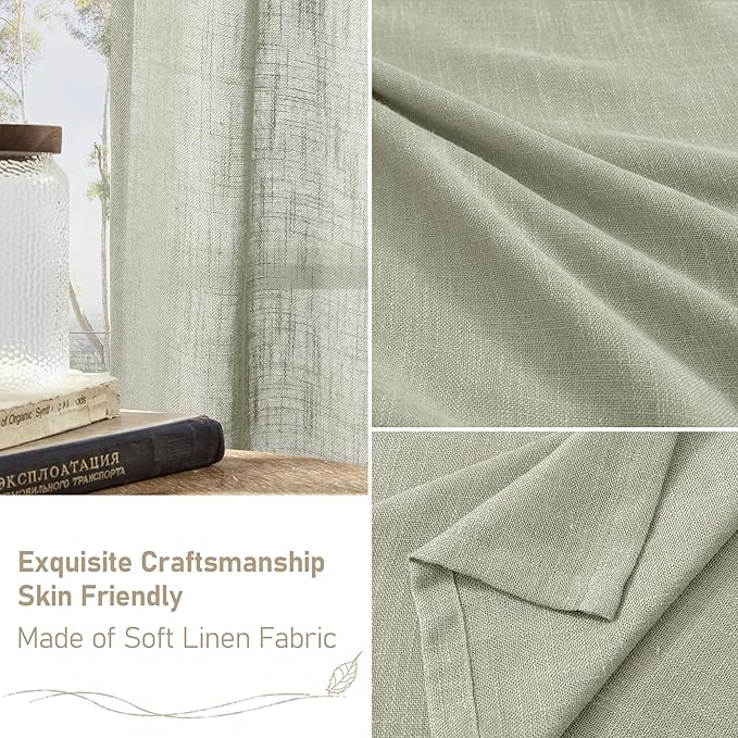 LAMIT Linen Curtains 63 Inch Length 2 Panels, Light Filtering Panels Back Tab - Image 6