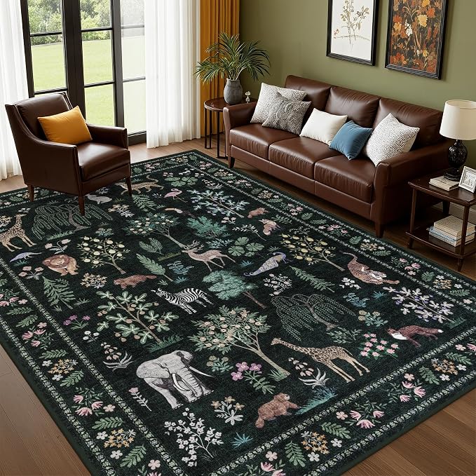 8x10 Area Rugs Living Room Rug: Vintage Washable Rug Floral Soft Carpet Indoor - Image 9