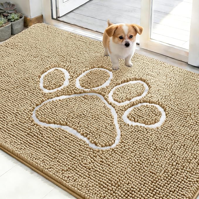 OLANLY Dog Door Mat for Muddy Paws 48x30, Paw Print Design, Absorbs Moisture by OLANLY