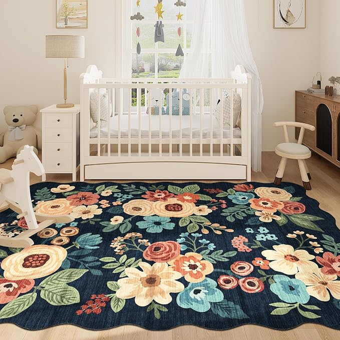 DUKINO 4x6 Area Rug, Floral Non-Slip Indoor Washable Rug - Image 9