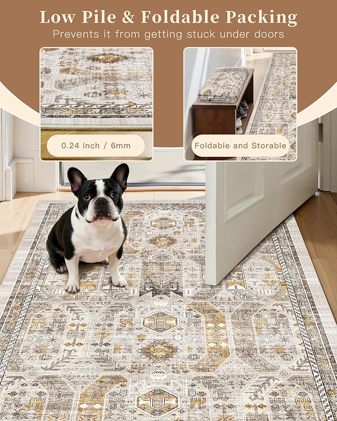 Madane Area Rug 3x5, Washable Entryway Rugs Printed Vintage Rugs - Image 6
