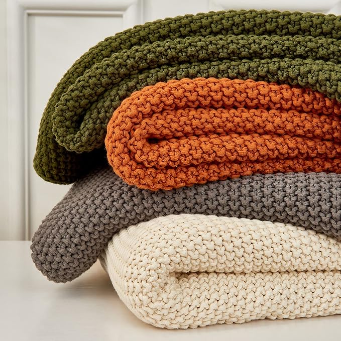 Chunky Cable Knit Throw Blanket Lightweight Burnt Orange 100% Organic Cotton - Image 7