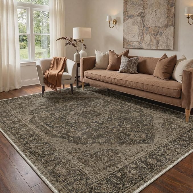 GENIMO 5x7 Area Rugs for Living Room, Machine Washable Non Slip Vintage Rugs by GENIMO