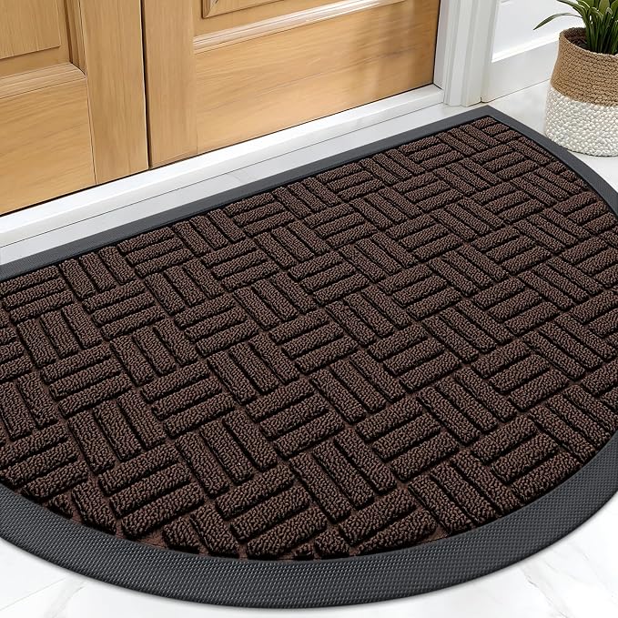 OLANLY Half Circle Door Mat Outside Entrance 29.5x17, Heavy Duty Sturdy Natural by OLANLY