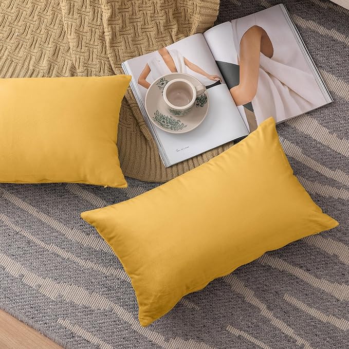 NiNi ALL Decorative Throw Pillow Covers Velvet 12x20 Inch Pack of 2 Yellow - Image 2