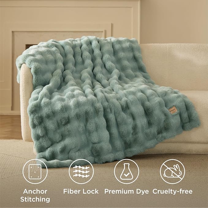 Bedsure GentleSoft Fluffy Fuzzy Sage Green Throw Blanket, Soft Cozy Fleece Faux - Image 6