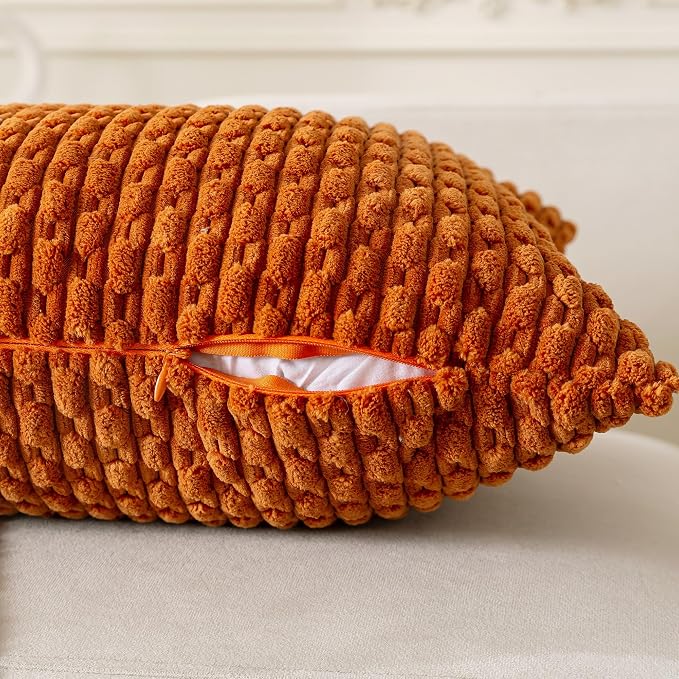 Set of 4 Burnt Orange Decorative Throw Pillow Covers 26x26 Inch Corduroy Pillow - Image 5