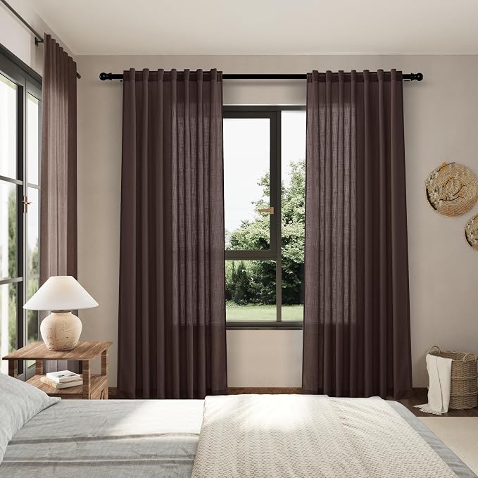 Nanspring Coffee Linen Blend Drapes 84 Inch Length 2 Panels Set Back Tab Rod - Image 6