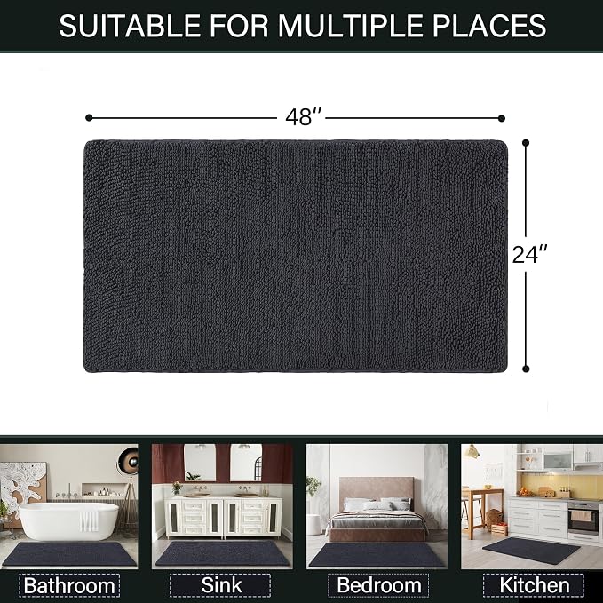 LOCHAS Luxury Bathroom Rug Shaggy Bath Mat 24 x 48 Inch, Washable Non Slip Bath - Image 2