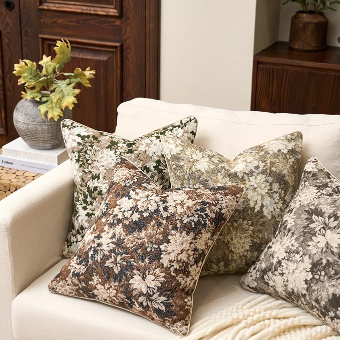 Yangest Neutral Floral Pillow Cover 12 x 20 Inches, Vintage Chenille Rectangle - Image 5