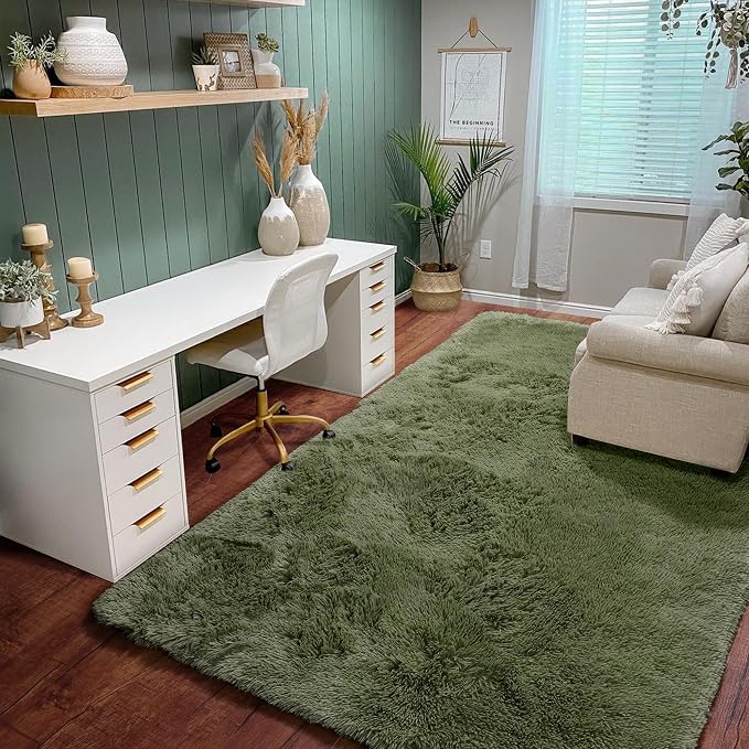 Amdrebio Olive Green Area Rugs for Bedroom Living Room, 6x9 Large Fluffy Plush - Image 5