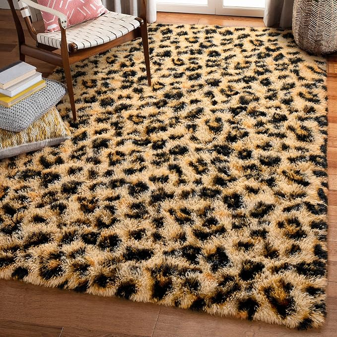 Amearea Fluffy Leopard Rug, Premium Cheetah Print Rugs, Soft Comfy Faux Fur - Image 9