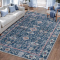 Tangsoo 5x7 Area Rug for Living Room Non Slip, Washable Vintage Blue Floral Rug by Tangsoo