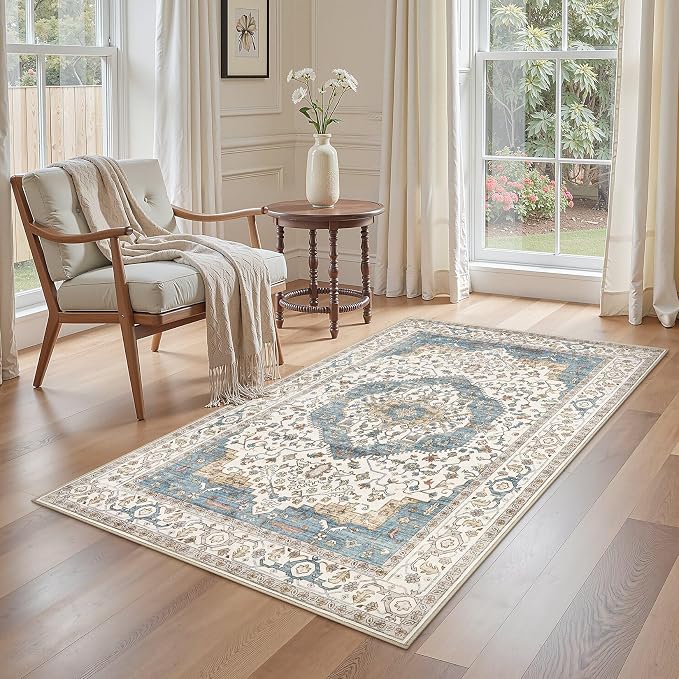 3x5 Washable Entryway Rug: Non-Slip Soft Vintage Floral Indoor Area Rug by homewill