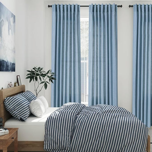 2 Panels Set Dusty Blue Linen Curtains 105 Inches Long - Image 2
