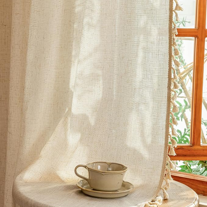 MYSKY HOME 96 Inch Length Farmhouse Semi Sheers Light Filtering Privacy Drapes - Image 9
