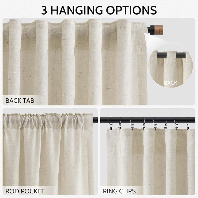 Nanspring Vanilla Linen Curtains 120 Inches Long - Image 2