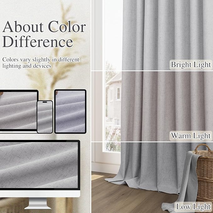 Guken Grey 100% Blackout Curtains 108 Inch Length 2 Panels Set - Image 7