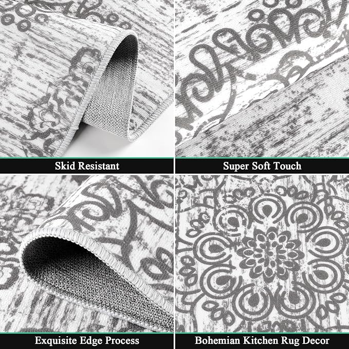 HEBE Farmhouse Kitchen Rugs Sets of 3 Non Slip Washable Boho Kitchen Rugs and - Image 3