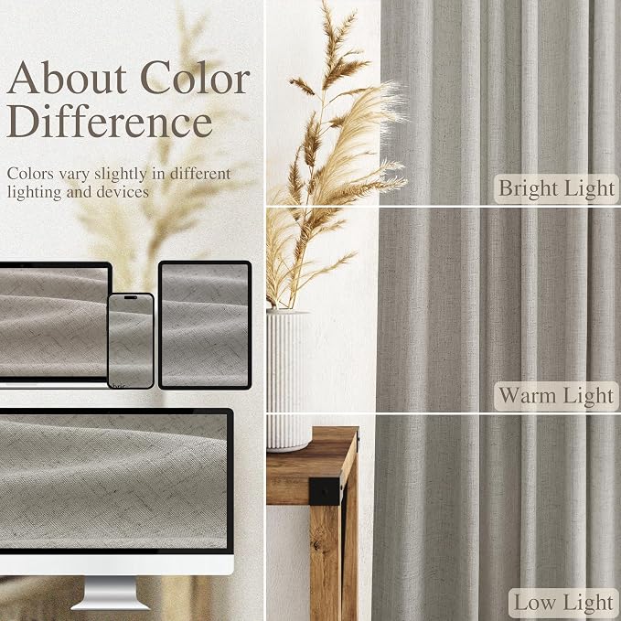 Nanspring Silver Grey Linen Curtains 63 Inches Length 2 Panels Set - Image 3