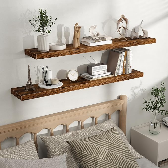 Fun Memories Floating Shelves for Wall, Rustic Wood Wall Mounted Shelves for - Image 5