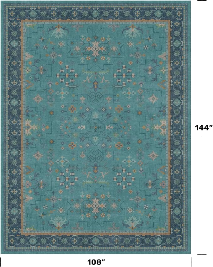 Boho 9x12 Large Teal Green Washable Living Room Rug - Image 2