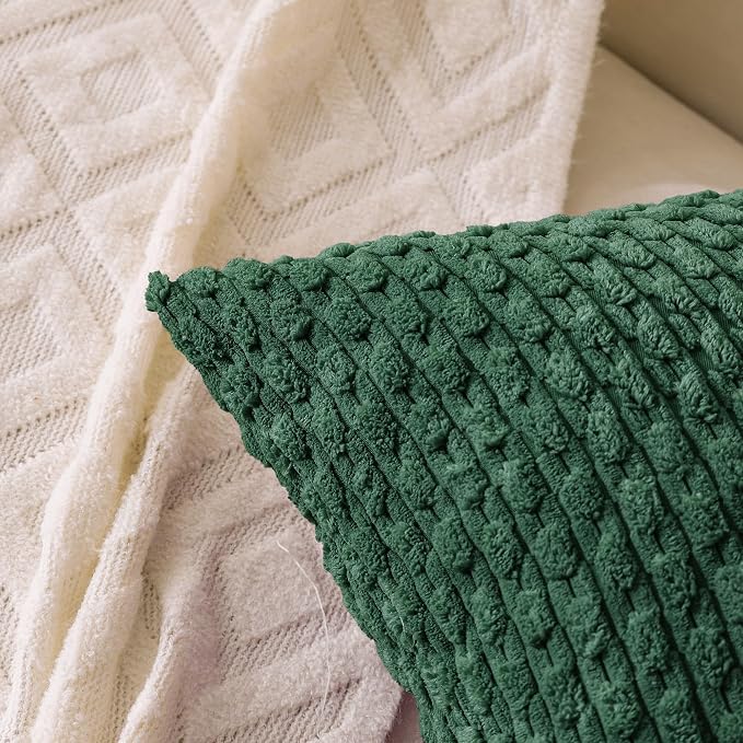 Set of 4 Dark Green Decorative Throw Pillow Covers 26x26 Inch Corduroy Pillow - Image 2