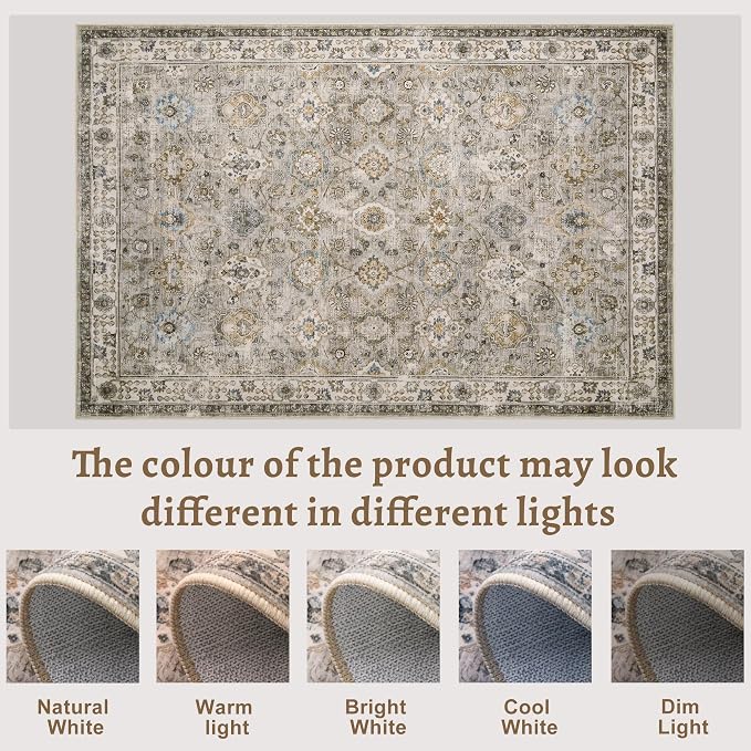 Tangsoo 5x7 Area Rug for Living Room Non Slip, Washable Vintage Beige Grey - Image 2