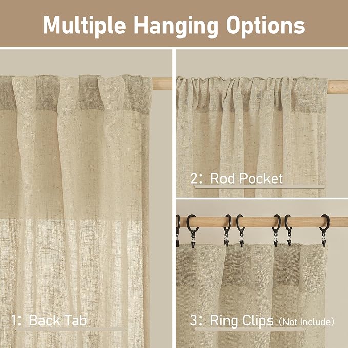 LAMIT Semi Sheer Linen Curtains 54 Inch Length 2 Panels, Light Filtering Panels - Image 3