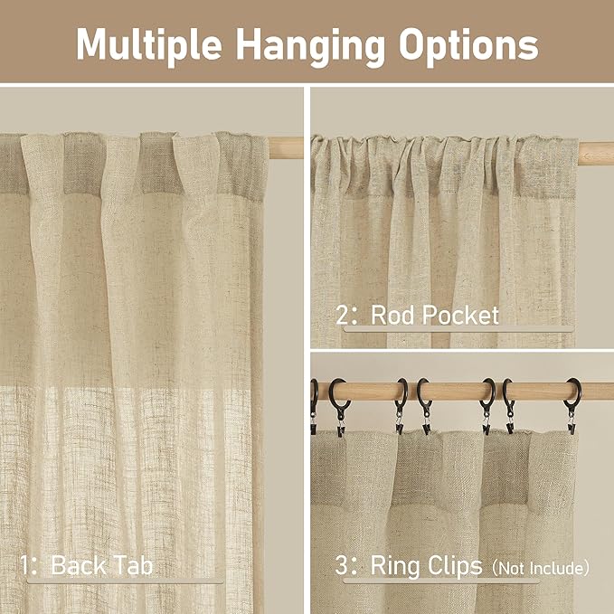 LAMIT Small Window Linen Curtains 45 Inches Long, Semi Sheer Light Filtering - Image 3