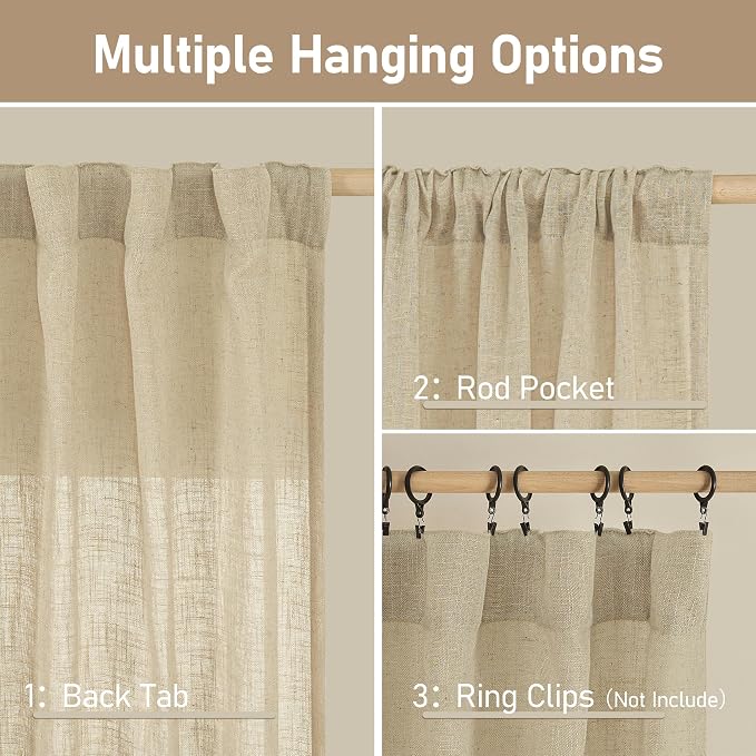 LAMIT Semi Sheer Linen Curtains 45 Inches Long 2 Panels, Light Filtering Panels - Image 3