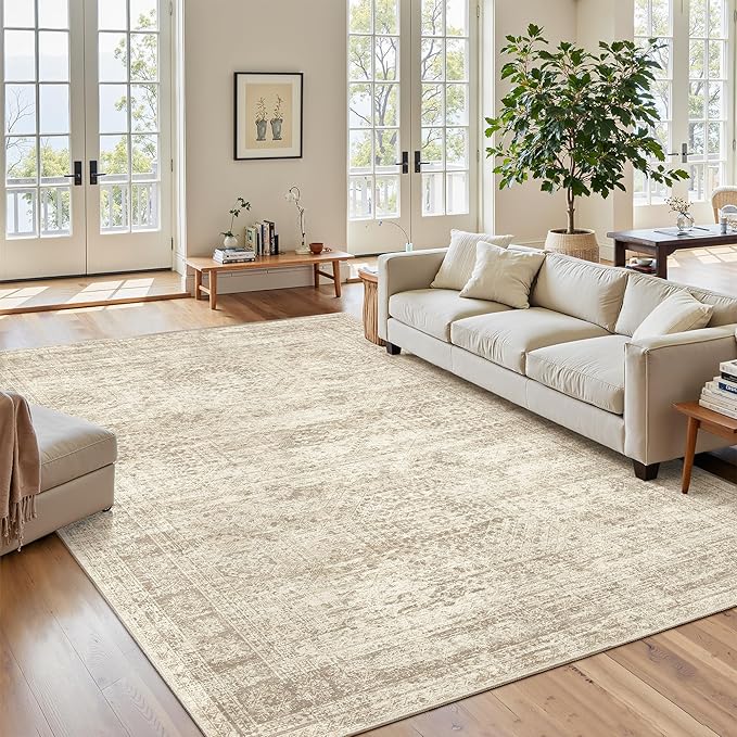7x9 Area Rug for Living Room Washable Abstract Vintage Soft Thin Indoor Floor by Soalmost