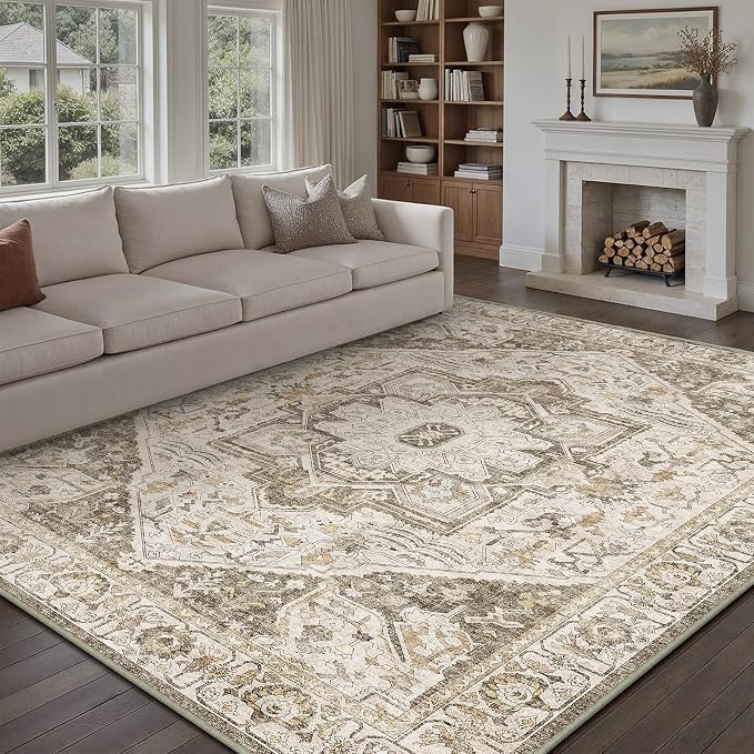 PureCozy Brown Area Rug 6x9 Vintage Washable Distressed Living Room Carpet - Image 6