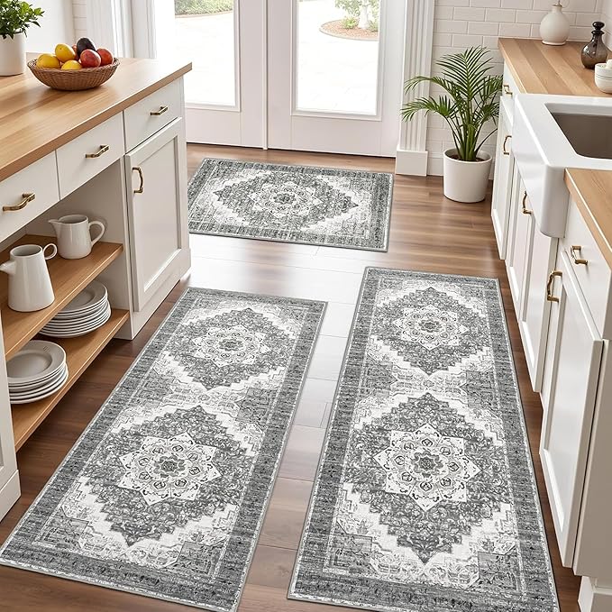 Tritard 100% Non Slip Kitchen Rugs Sets of 3 Washable Boho Kitchen Mats by Tritard