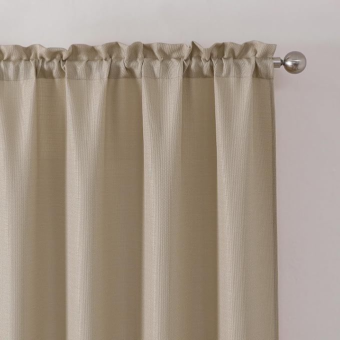 Chyhomenyc Camel Faux Linen Slub Textured Semi Sheer Small Window Kitchen - Image 4