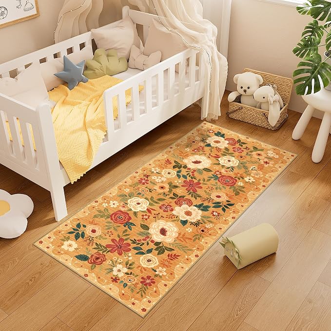 DUKINO 2x5 Runner Rug for Hallway, Washable Kitchen Floral Runner Rug - Image 3