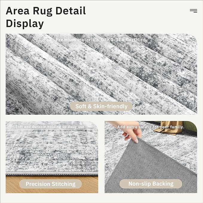 2x4 Washable Rugs for Kitchen, Powder Room Small Area Rug Non-Slip Vintage Low - Image 6