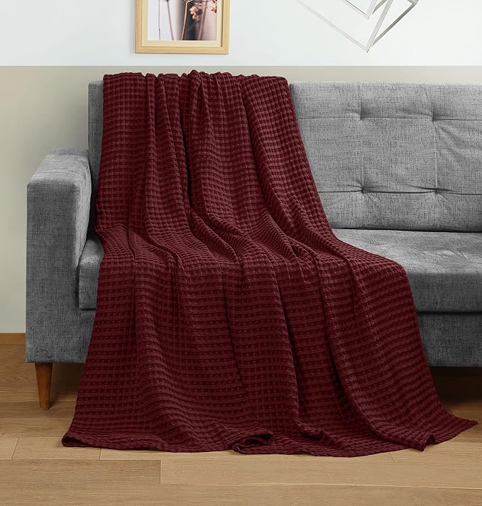Utopia Bedding Burgundy 100% Cotton Waffle Blanket 300 GSM Soft Lightweight - Image 4