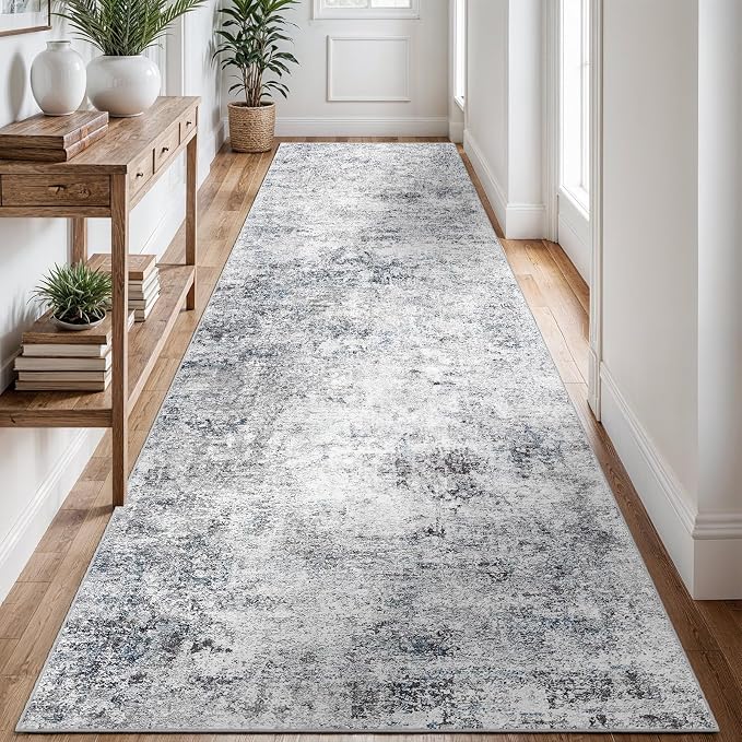 3x12 Washable Hallway Runner Rug – Abstract Non-Slip Mat by Puino
