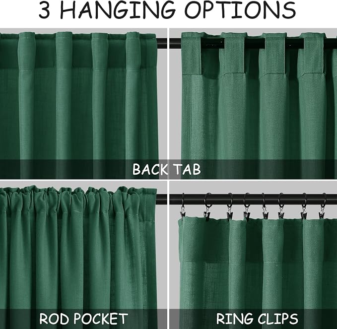 Dark Green Linen Curtains 108 Inches Long - Image 2
